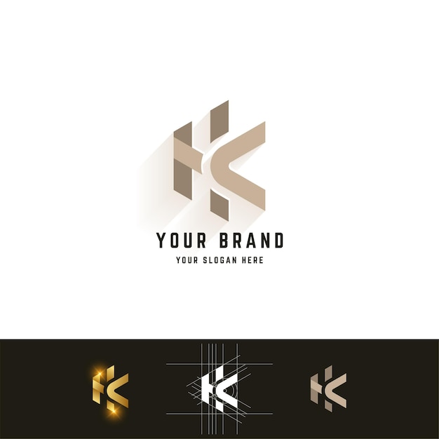 Letter k or hk monogram logo with grid method design