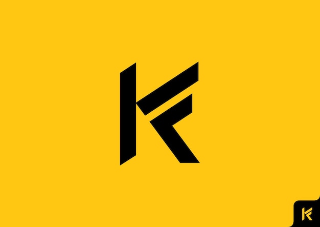 抽象的な幾何学概念、黒い色、マスタード イエローの背景を持つ文字 K KF ロゴ デザイン。