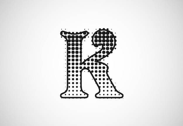 Letter K logo in halftone dots style Dotted shape logotype vector design