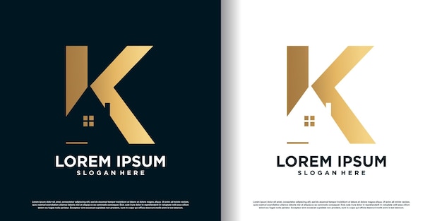 Letter k logo ontwerp vector met creatieve huis concept premium vector