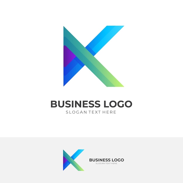 Letter K logo template with 3d blue and green color style