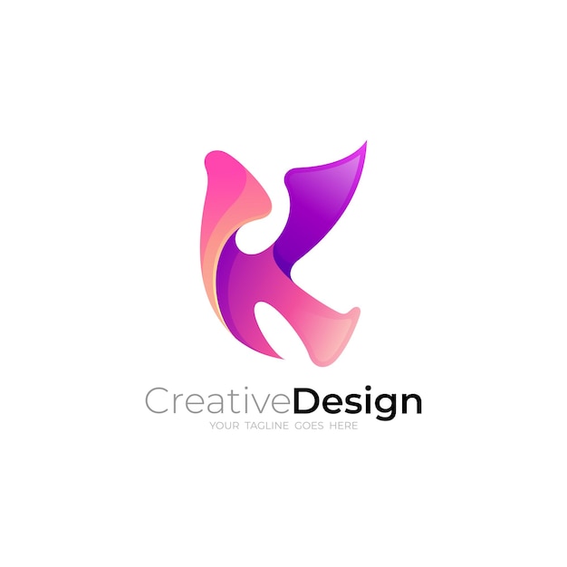 Логотип буквы k с простым вектором дизайна в современном стиле 3d