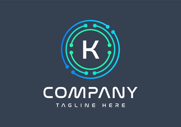 Letter k logotype green and blue colors technology and digital abstract dot connection logo vector