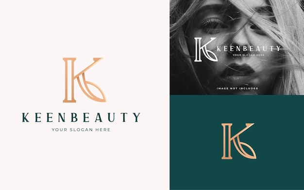 Letter K luxury logo with leaf icon design