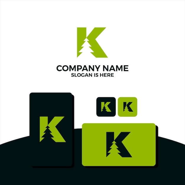 Letter k met bladspar in negatieve ruimte-logo-ontwerpinspiratie