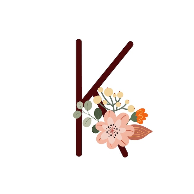 Vector letter k met boho-bloemen