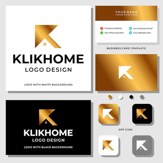 Letter K monogram real estate logo design with business card template