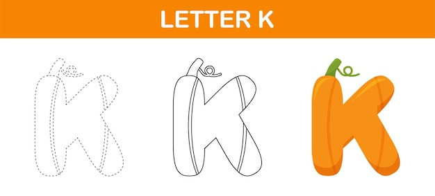 Letter K Pompoen traceren en kleuren werkblad voor kinderen