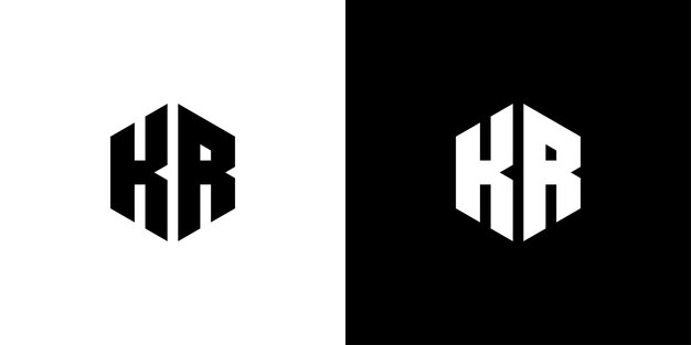 Letter K R Polygon Hexagonal Minimal Logo Design On Black And White Background