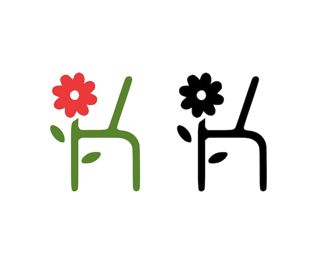 Letter K and red flower doodle icon