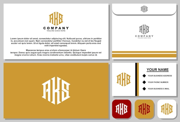 Letter a k s monogram logo design with business card template