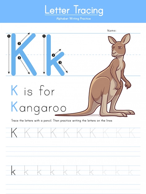 Letter k tracing animal alphabet k for kangaroo
