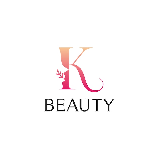 Vettore disegno del logo vettoriale lettera k con viso di donna a forma di miscela di spazio negativo
