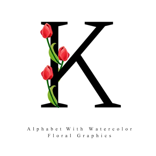 Vector letter k watercolor floral background