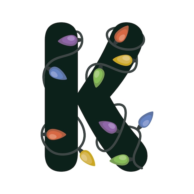 クリスマス ライトと文字 K 冬の休日のモノグラム