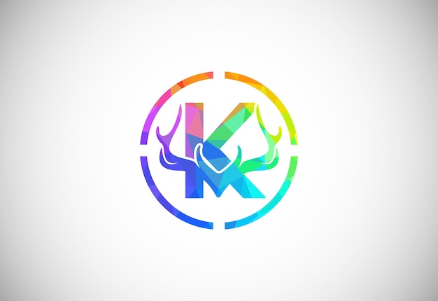 Letter K with deer antlers in target shape polygonal style logo Hunting inspirations symbol for corporate business identity