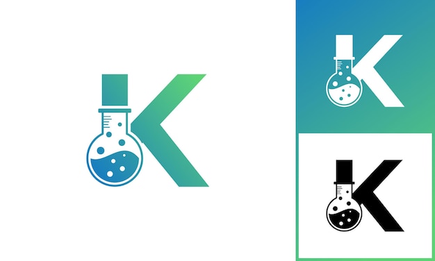 Lettera k con logo di laboratorio per loghi di chimica e natura di laboratorio medico di scienze aziendali