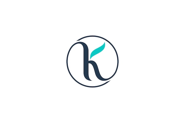 Letter k with leaf simple flat initial logo vector in circle frame