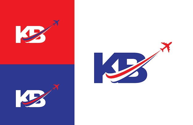 Modello di progettazione del logo di viaggio aereo della lettera kb