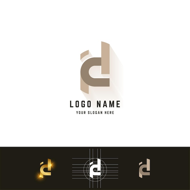 Letter Kd or Hd monogram logo with grid method design