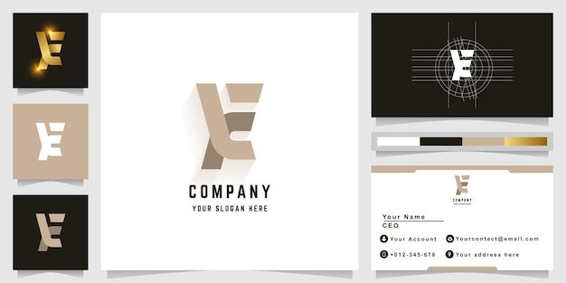 K-E 또는 X-E 모노그램 로고와 비지니스 카드 디자인