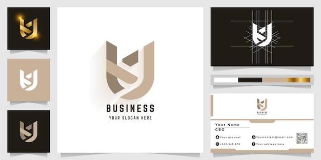 Letter KJ or U monogram logo with business card design