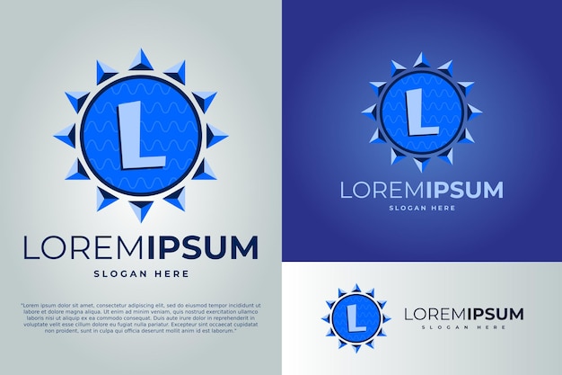 Letter L en zon met golven Logo ontwerp vector illustratie sjabloon badge logo Zon logo ontwerp sjabloon badge logo