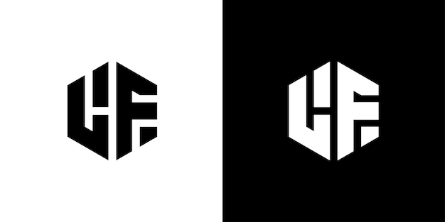 Letter L F Polygon Hexagonal Minimal Logo Design On Black And White Background