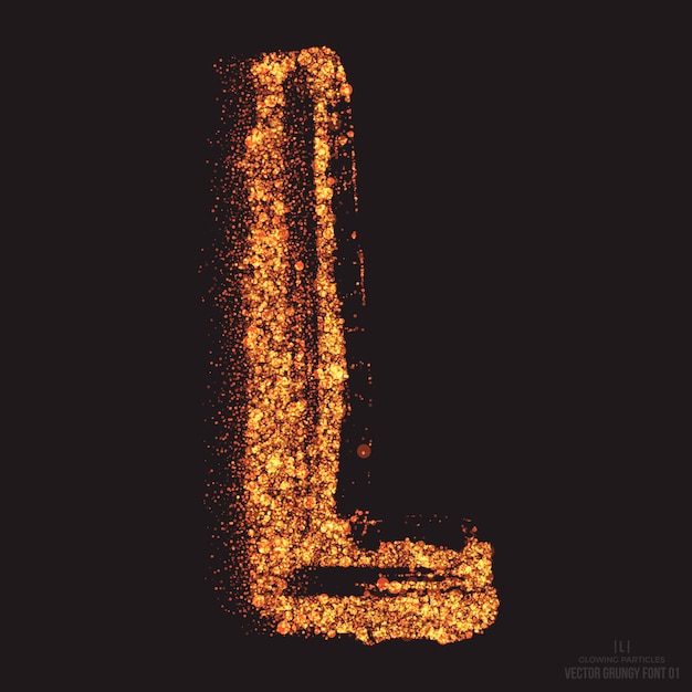 Letter L Fire Burning teksteffect lettertype ontwerpelement op zwarte achtergrond. Helder gouden glinsterende deeltjes Vlam gloeiend symbool