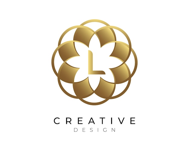 Letter L Flower Golden Logo Design Template