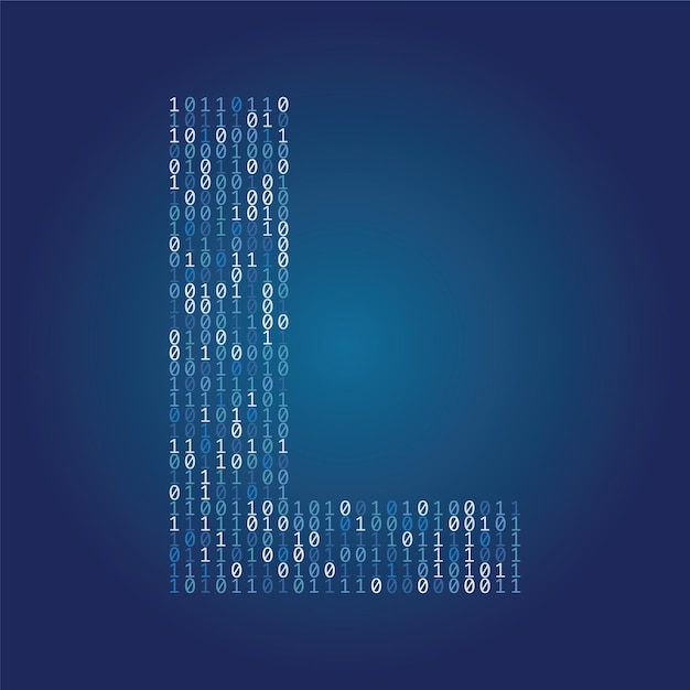 Вектор Шрифт буквы l из цифр двоичного кода на темно-синем фоне