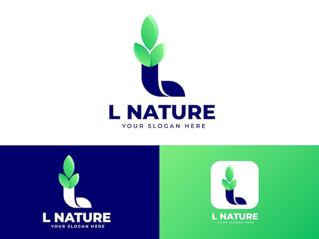 葉の要素と文字Lのロゴデザイン