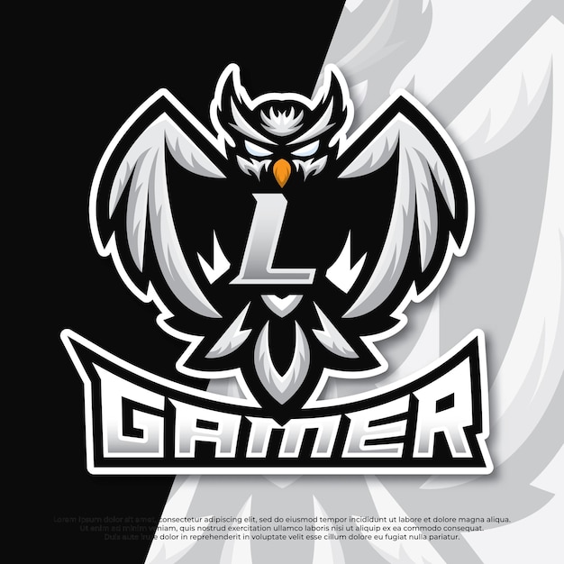 Lettera l owl mascot esport gaming logo design gufo uccello notturno illustrazione bird gamer esport logo