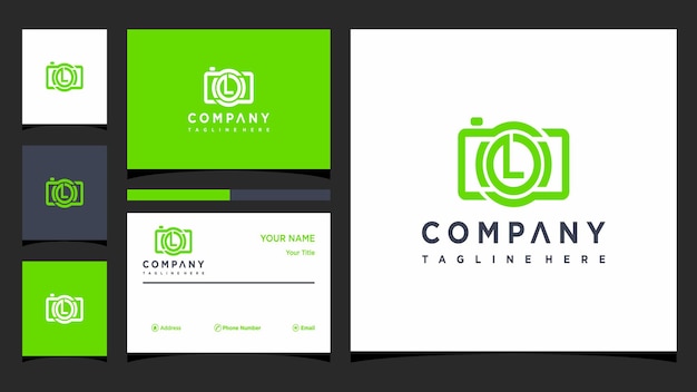 Letter l photography logo design and business card premium vector