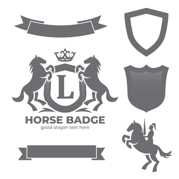 Letter L Retro Crest met schild en twee paarden Vector heraldische schild met kroon paard silhouet