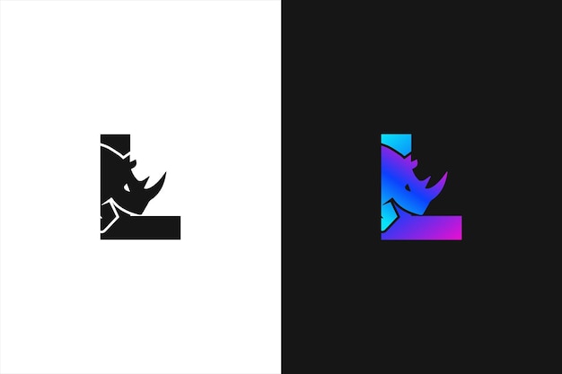 Letter L Rhino logo combinatie Letter L en neushoorn platte ontwerp logo sjabloon vector