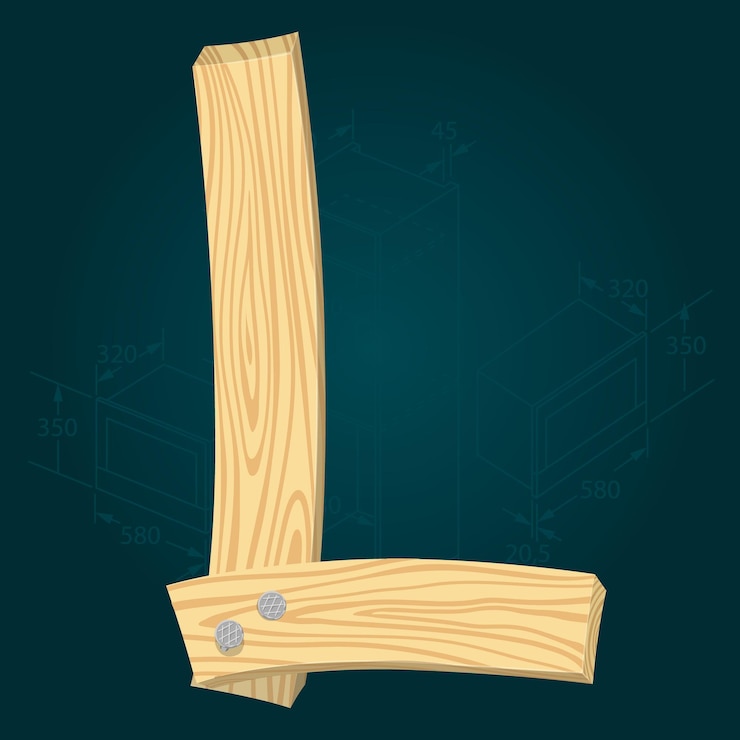 Vector letter l - stylized vector font made from wooden planks hammered with iron nails.