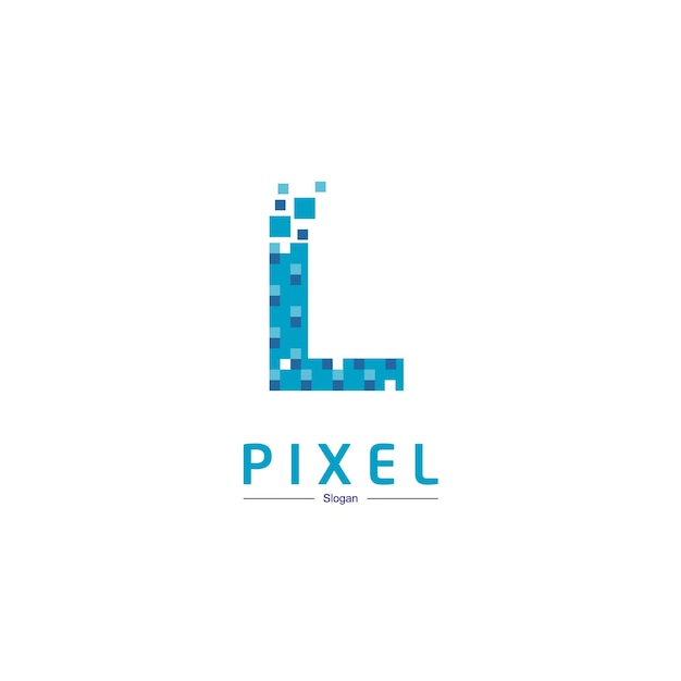 Letter L-technologie-logo met pixelsymbool