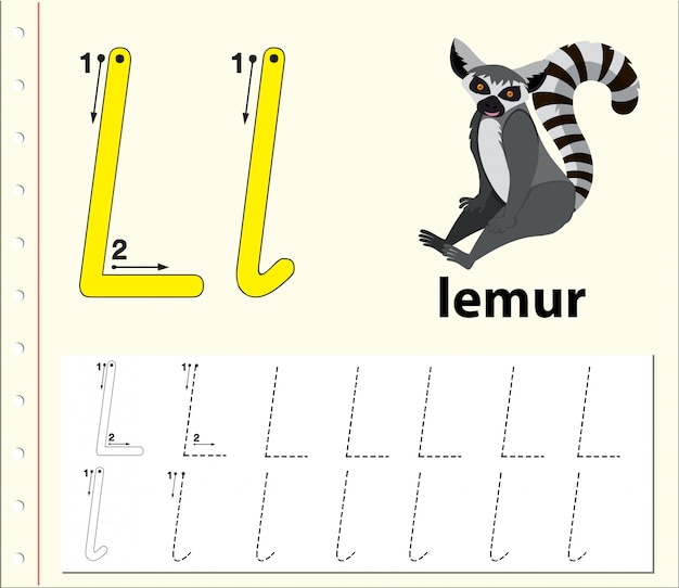 Letter L tracing alfabet werkbladen