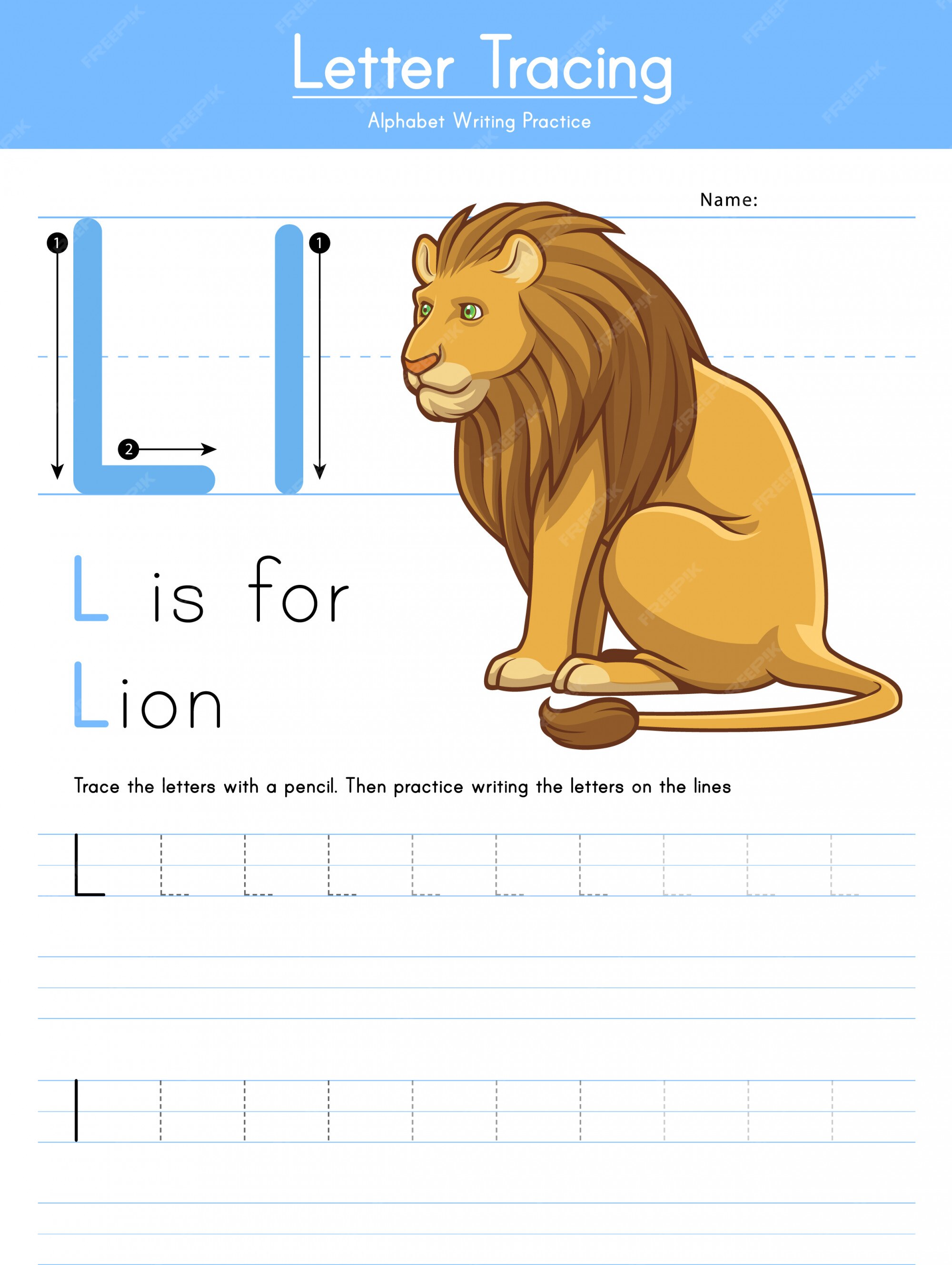 Premium Vector | Letter l tracing animal alphabet l for lion