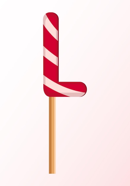 Letter L van gestreepte rode en witte lollies. Feestelijke lettertype of decoratie voor vakantie of feest. Platte vectorillustratie