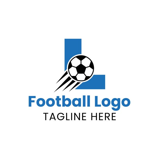 Letter l voetbal logo concept met bewegend voetbal icoon. Voetbal logo symbool