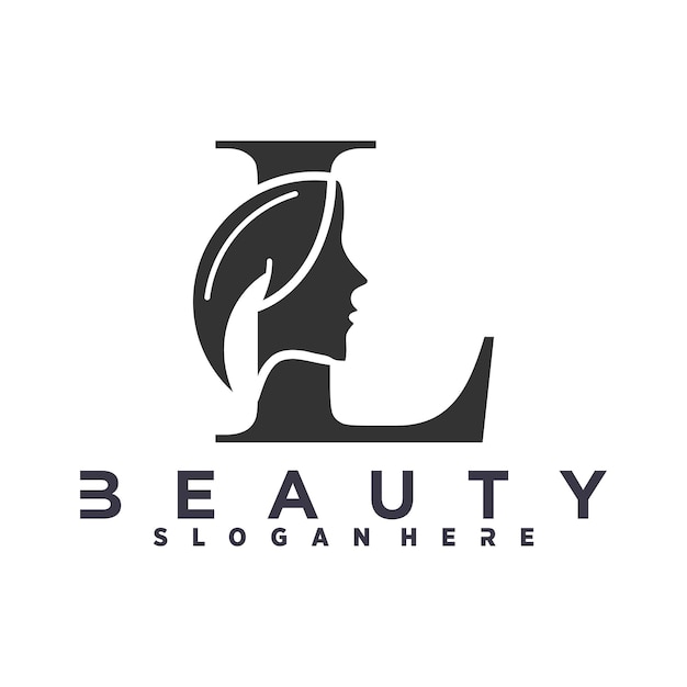 L With Beauty Woman Face 로고 글자 템플릿
