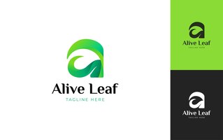 Letter a and leaf logo with green gradient