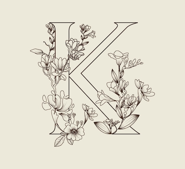 letter line art floral design