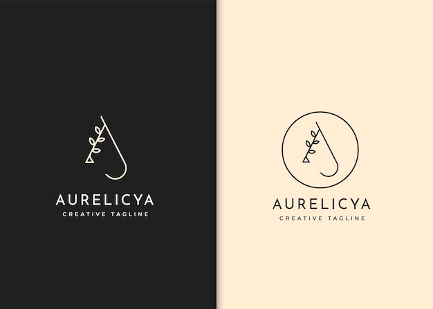 Letter A line simple logo design with nature icon