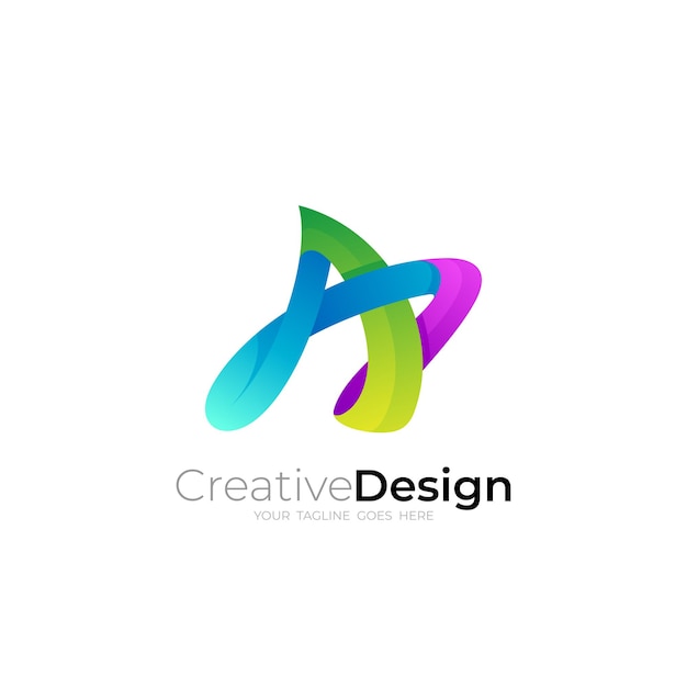 Letter A logo and 3d colorful design illustration modern style