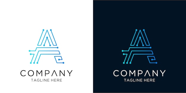 letter a logo design corporate business technology in linear outline style