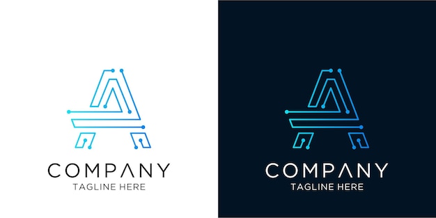 letter a logo design corporate business technology in linear outline style