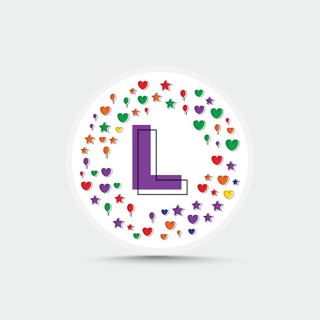 Letter logo design template with colorful love heart star and balloon vector